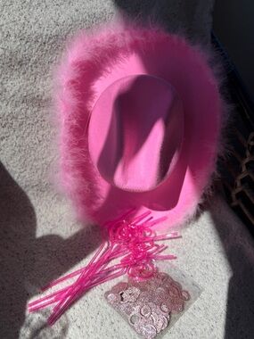 Pink Feather Trim Cowgirl Hat and Bachelorette Decorations